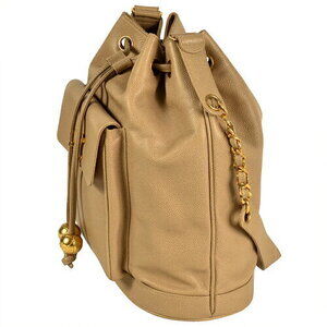 Chanel closure Tan bag drawstring six the Beige caviar Coco logo leather